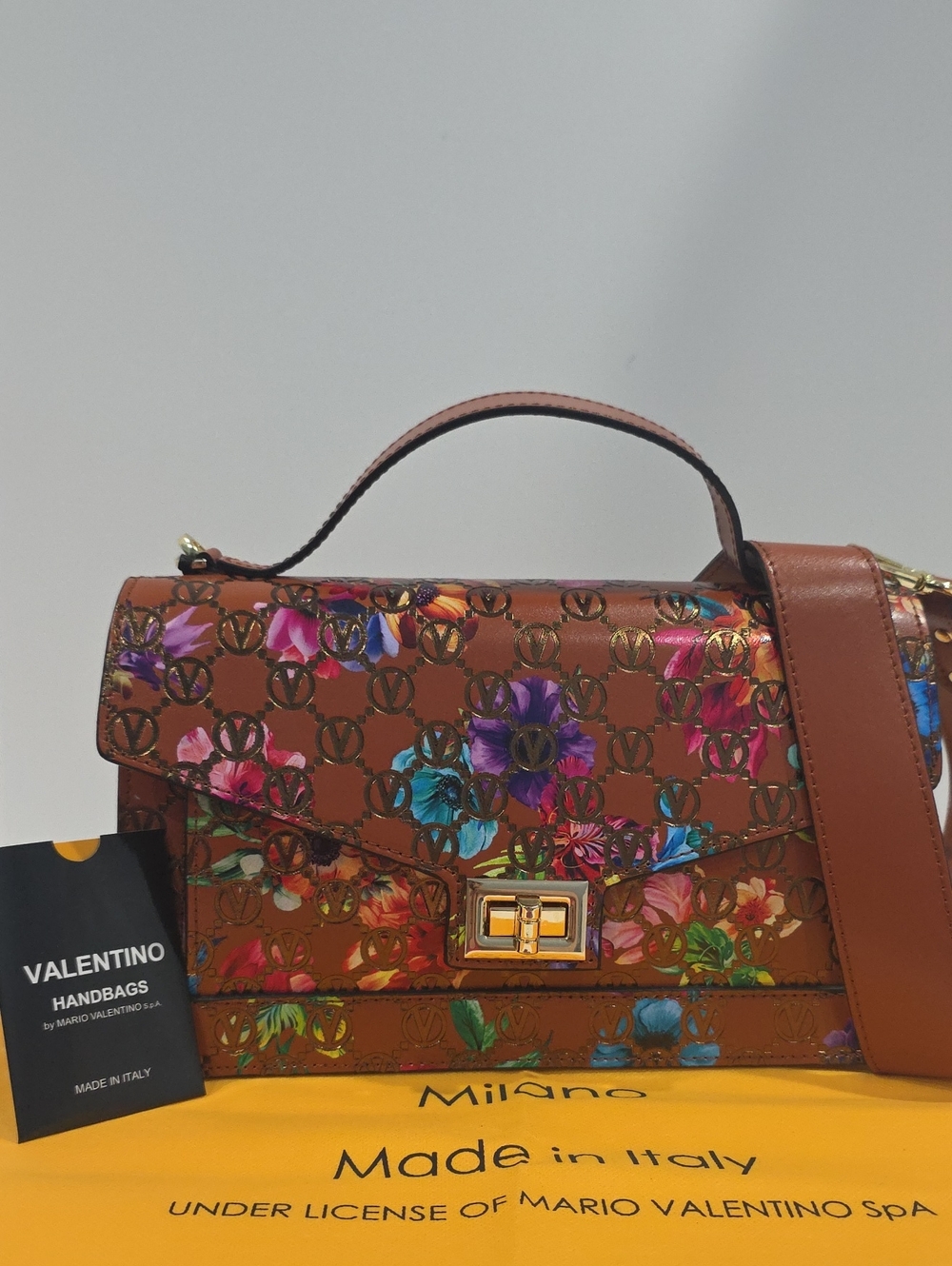 NWT ☑️ VALENTINO "ADRIENNE" FLOWERY MONOGRAM LEATHER BAG VA3453 - COA & DUST BAG